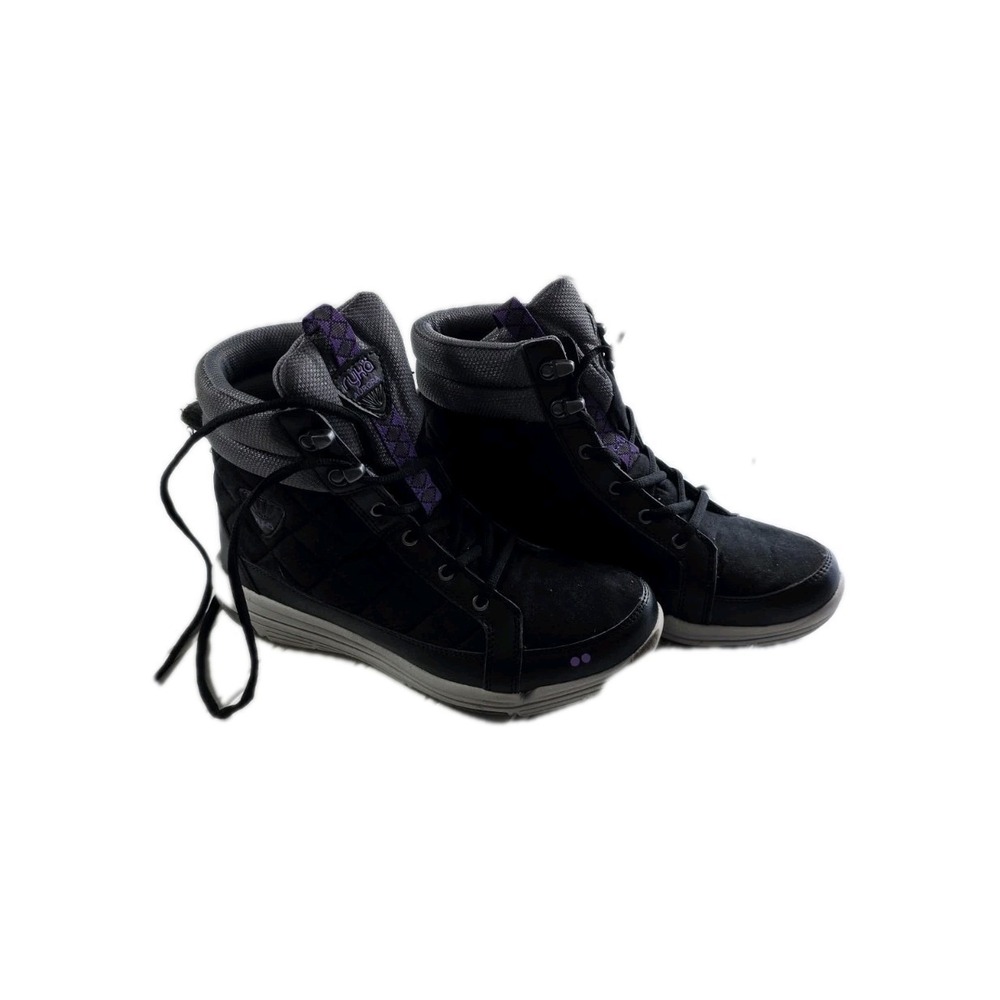 Women's Ryka Aurora Boots Quilted High Top Sneaker Lace Up Shoes Black 9Med